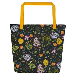 Humboldt Wildflowers Large Tote Bag With Inside Pocket (Yellow/Black Handles)