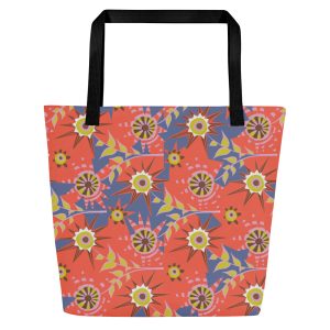Flower Circus (Patchwork) – Large Tote Bag With Inside Pocket (Black Handles)