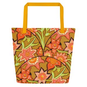 Marvelous Mayflowers (Mustard) – Large Tote Bag With Inside Pocket (Yellow/Black Handles)