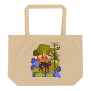 Animal Series: Piglet's Garden Paradise Large Organic Cotton Tote Bag (Oyster)