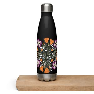 Humboldt Poppy & Wild Radish Blooms Mandala – Leak-Proof Insulated Stainless Steel Water Bottle (White & Black)