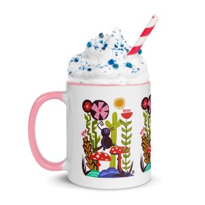 Animal Series: Black Bird on a Hike Ceramic Mug (4 Color Interior, Handle & Rim)