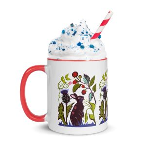Animal Series: Rabbit's Raspberry Rendezvous Ceramic Mug (3 Color Interior, Handle & Rim)
