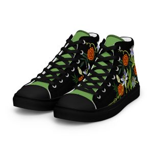 Blue Passion Flower & Aztec Marigolds - Women’s high top canvas shoes