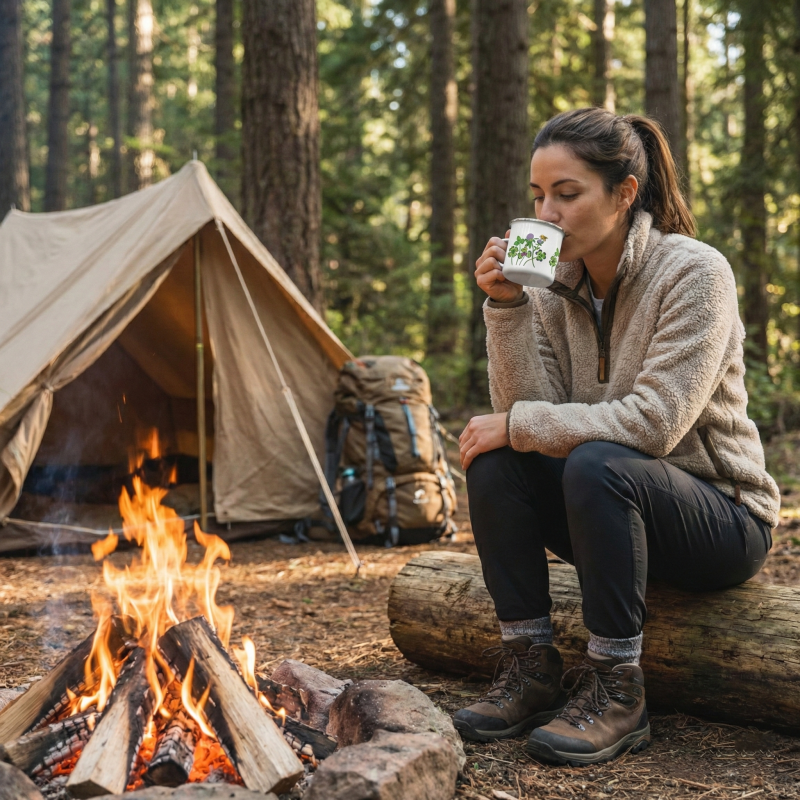Camping Scene Enamel Mug Lifestyle2 Camping Scene Enamel Mug Lifestyle2